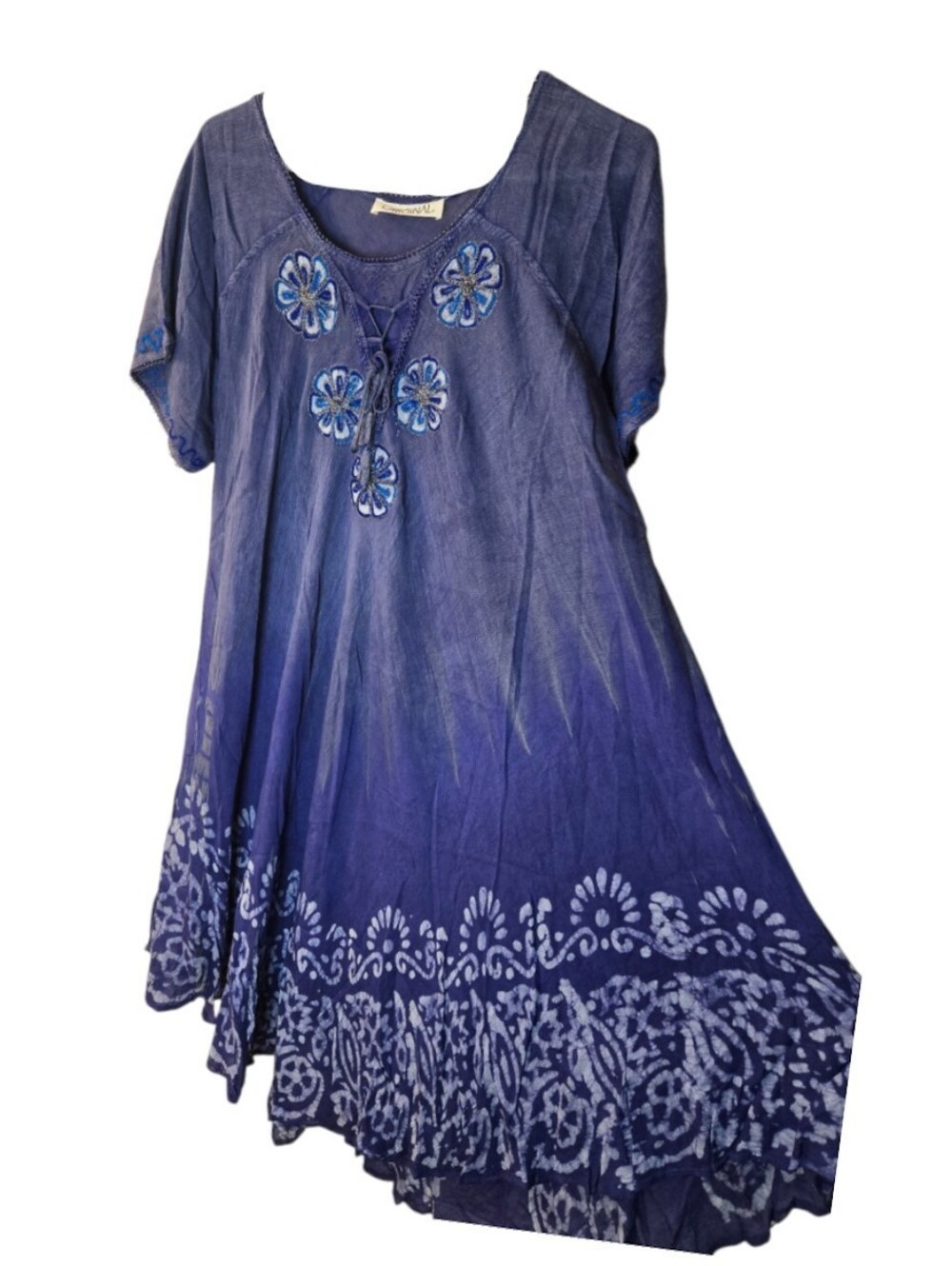 Boho Purple Embroidered Sleeveless Tunic Dress One Size